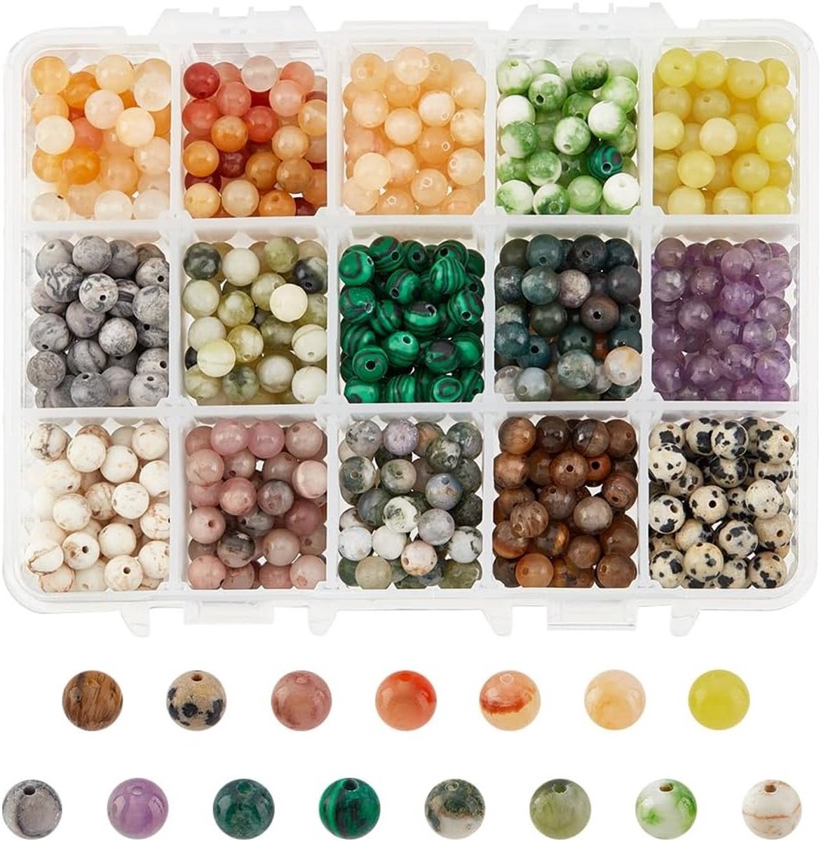 750pcs 6mm Natuurlijke Edelsteen Kralen in 15 Stijlen, Ronde Synthetische Kralen, Losse Natuurlijke Steen Spacer Kralen voor DIY Armbanden, Kettingen en Sieraden Maken