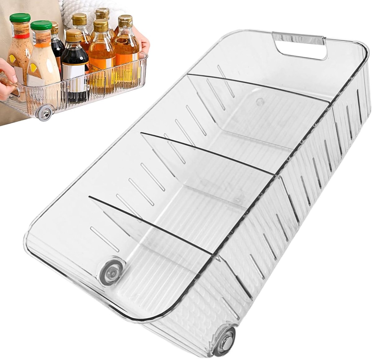 Koelkast Lade Organisator - Keuken Opbergbakken - Keuken Ordenen - Met Rollende Laden - 39.5 x 22.5 x 17.5 cm
