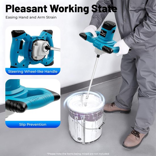 Roerapparaat - Mengmachine Mortelmixer - Materiaal Mengen - 6 Snelheden 1400W - 12cm Mengblad - Blauw — afbeelding 4