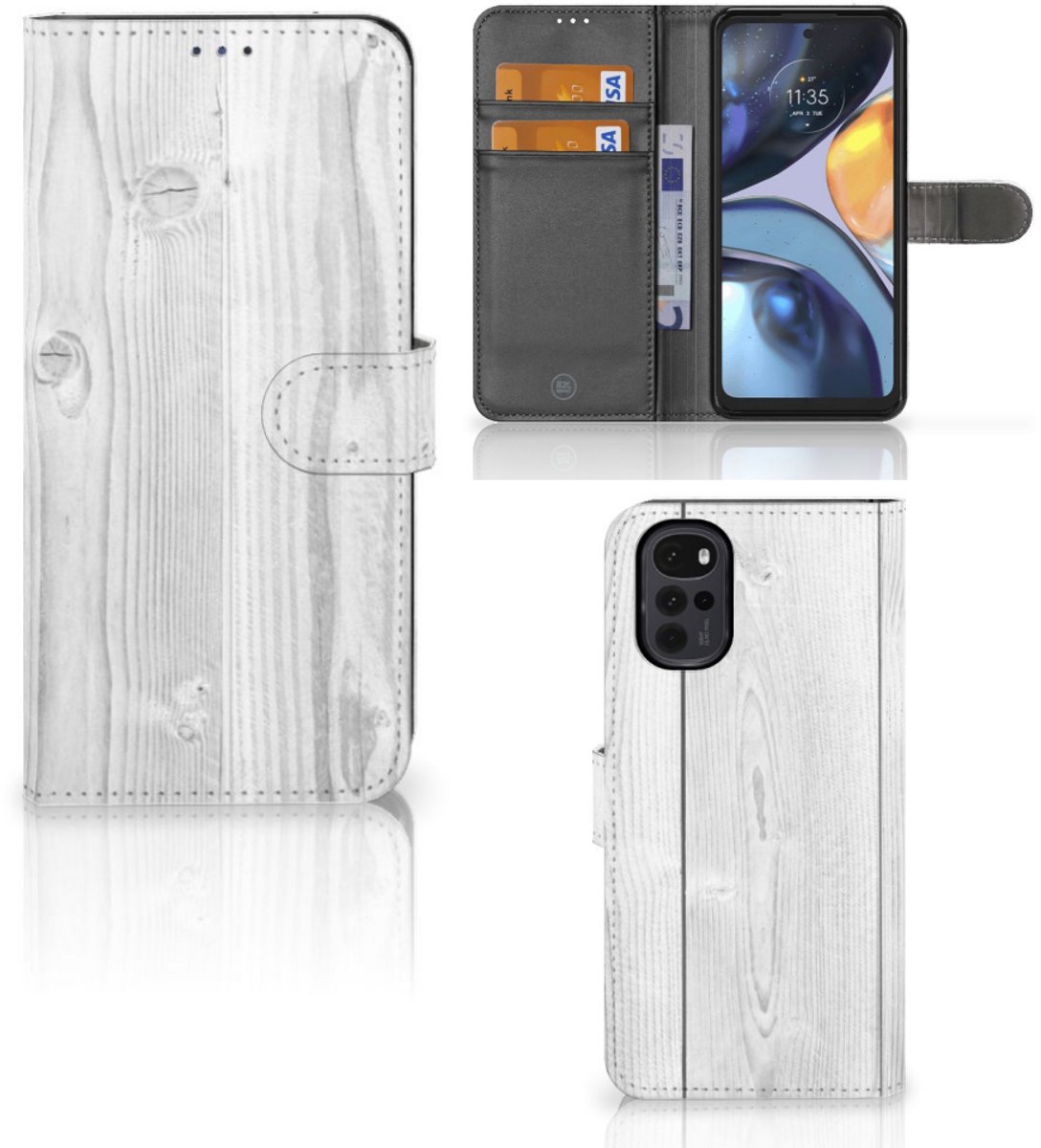 Motorola Moto G22 Book Style Case White Wood