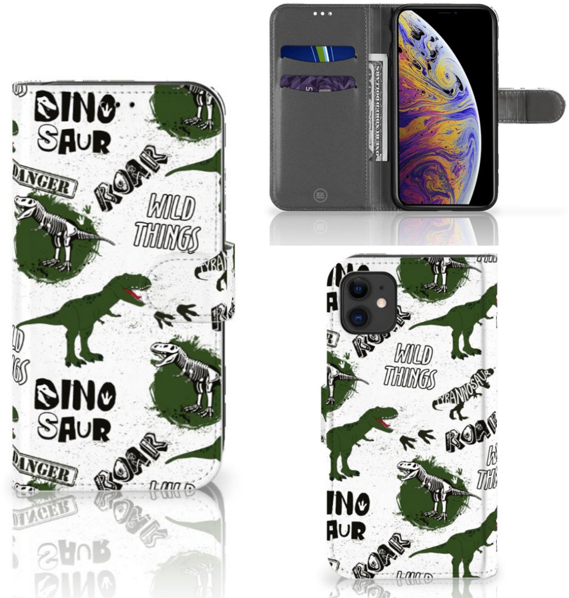 Telefoonhoesje met Pasjes voor Apple iPhone 11 Dinosaurus
