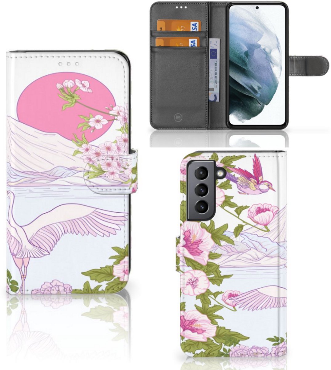 Book Case voor Samsung Galaxy S21 FE Telefoonhoesje met Pasjes Bird Standing