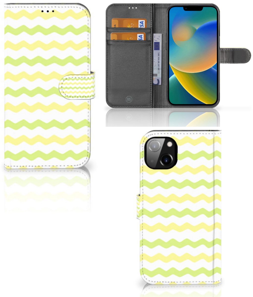 Boekhoesje voor iPhone 14 Plus Telefoon Hoesje Waves Yellow