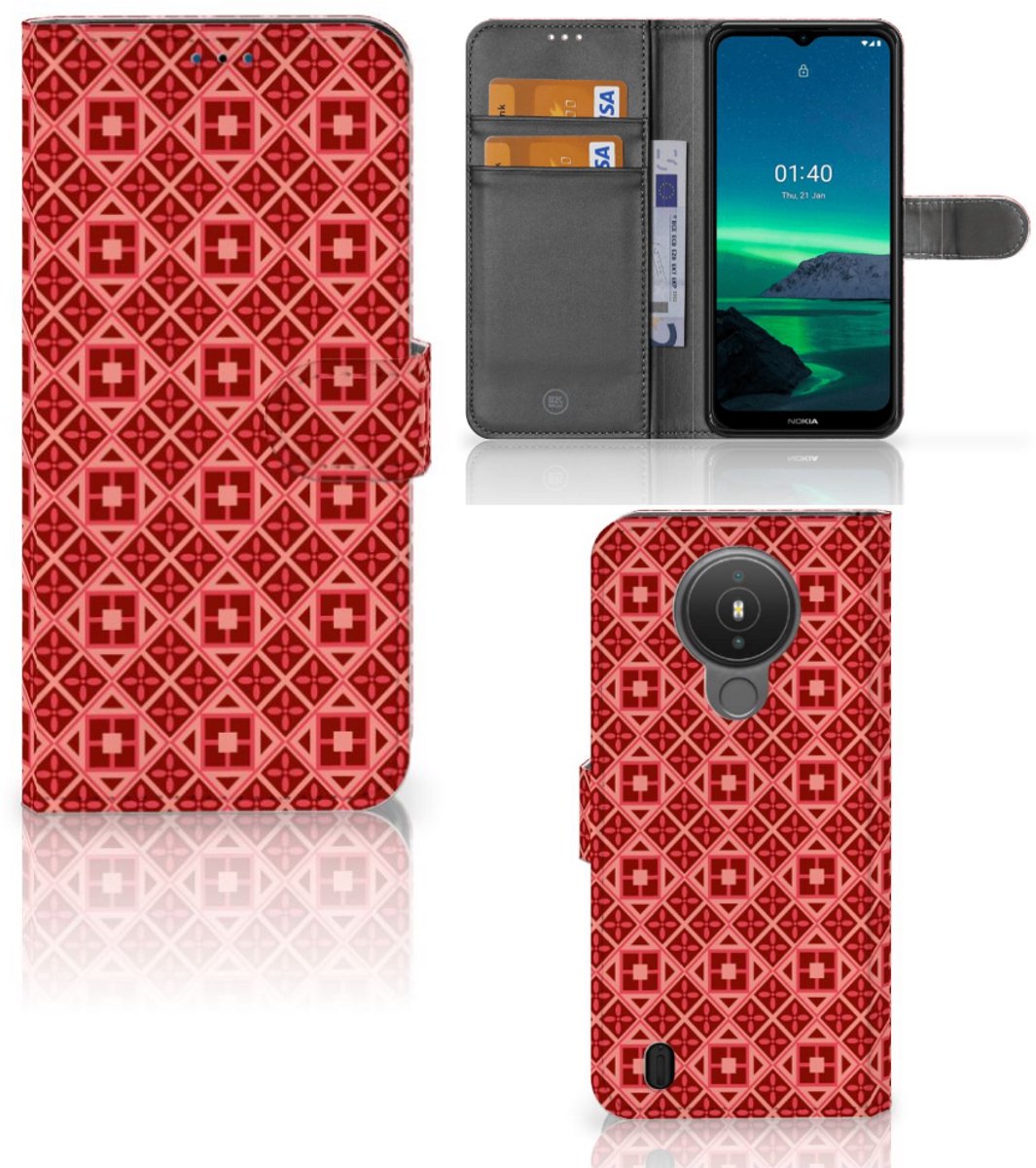 Nokia 1.4 Telefoon Hoesje Batik Rood