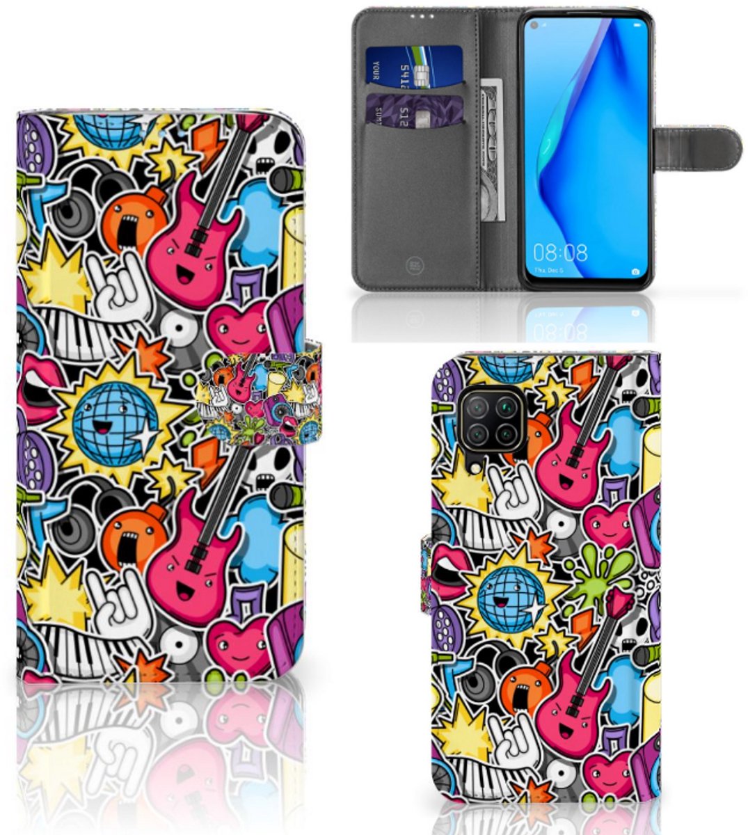 Huawei P40 Lite Wallet Case met Pasjes Punk Rock