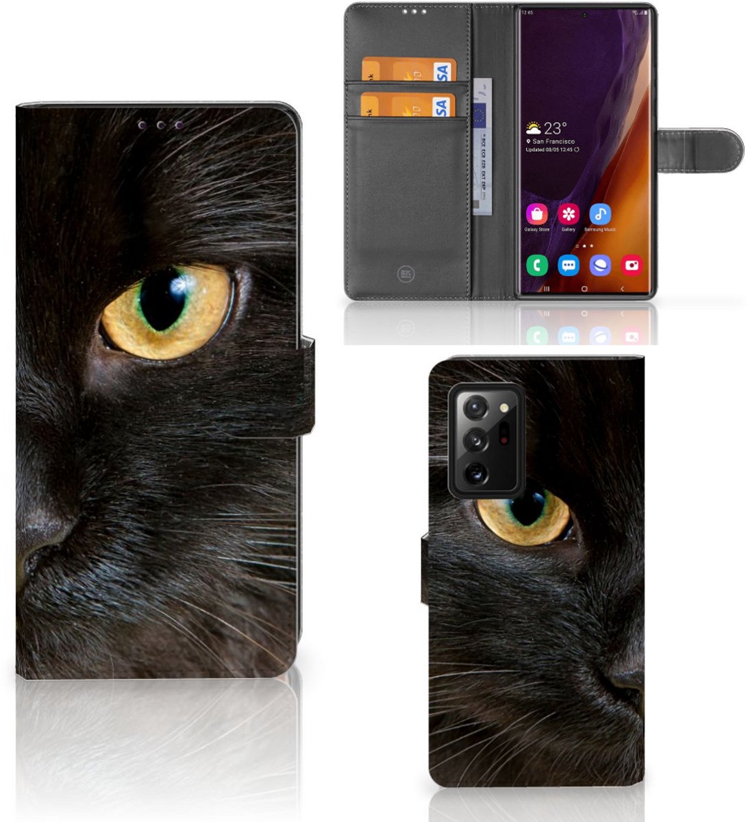 Samsung Galaxy Note20 Ultra Telefoonhoesje met Pasjes Zwarte Kat