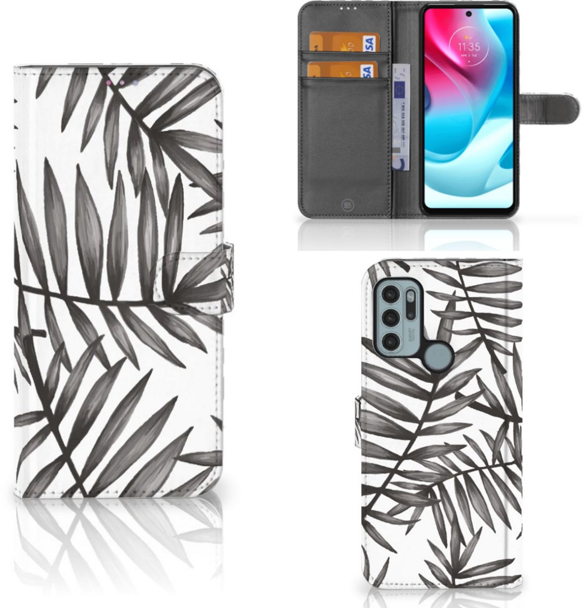 Motorola Moto G60s Hoesje Leaves Grey