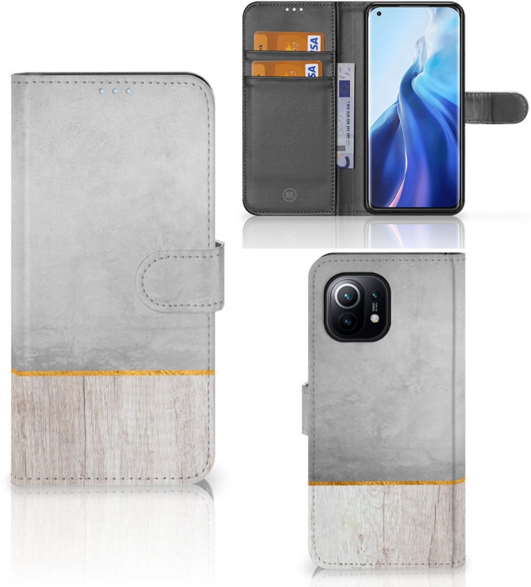 Xiaomi Mi 11 Book Style Case Wood Concrete