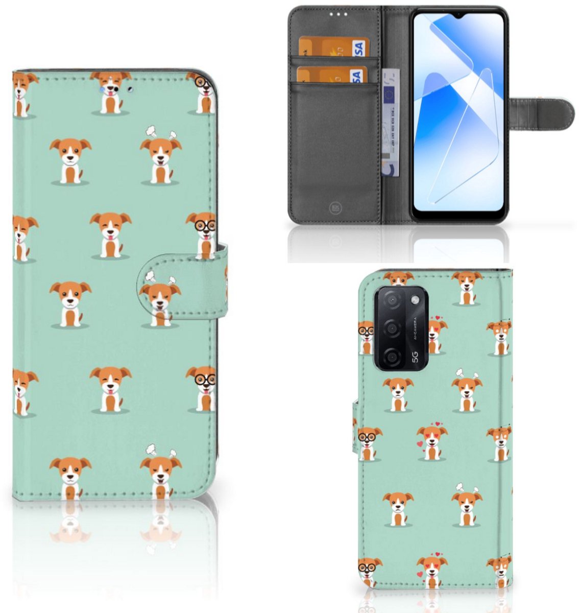 OPPO A16/A16s/A54s Telefoonhoesje met Pasjes Pups