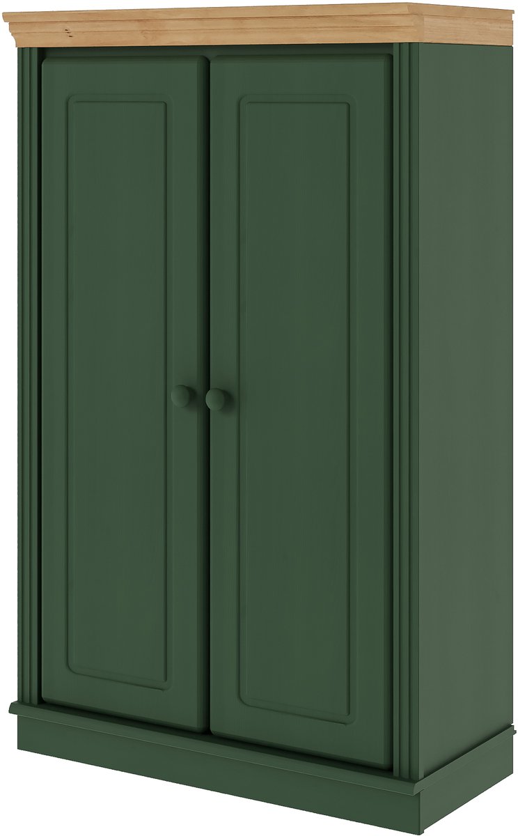 Notio Living Anita-Boekenkast laag met houten deuren in dennengroene beitswas Groen stain wax