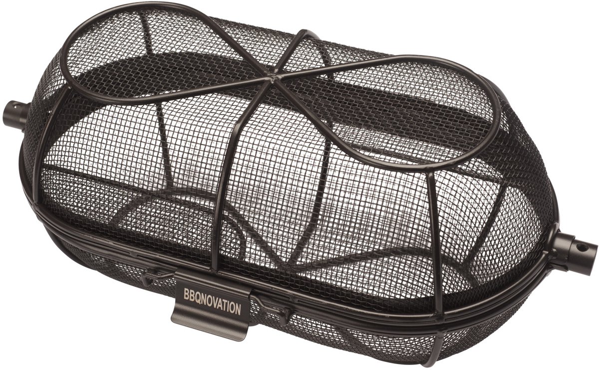 BBQNovation Rotisserie Mandje voor Draaispit - Universele Grillmand voor BBQ, Kamado en Rotisserie - Gecoat RVS - 42 x 21 cm - Voor ronde spitten tot 12 mm en vierkante spitten tot 10 mm
