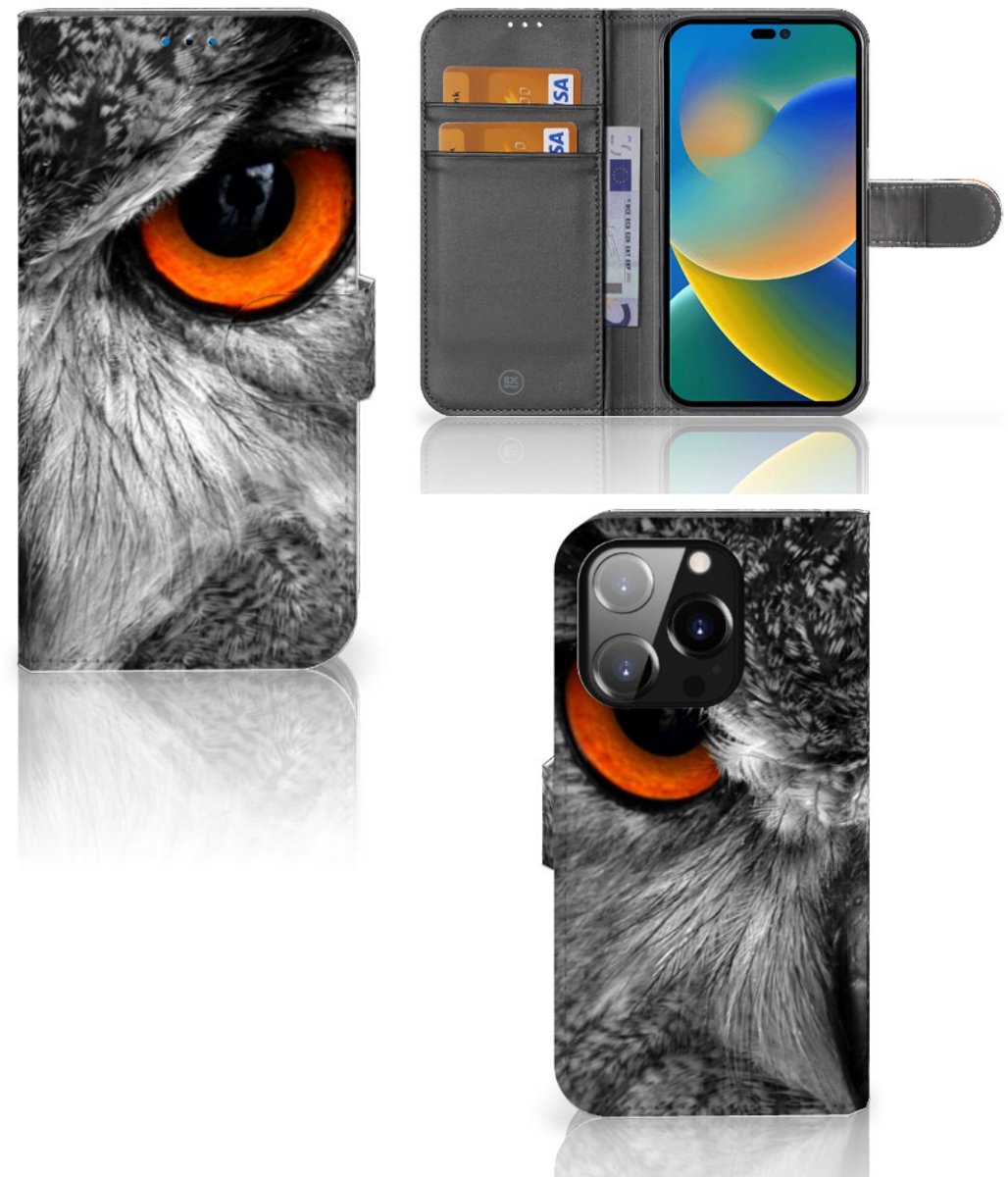 iPhone 14 Pro Telefoonhoesje met Pasjes Uil