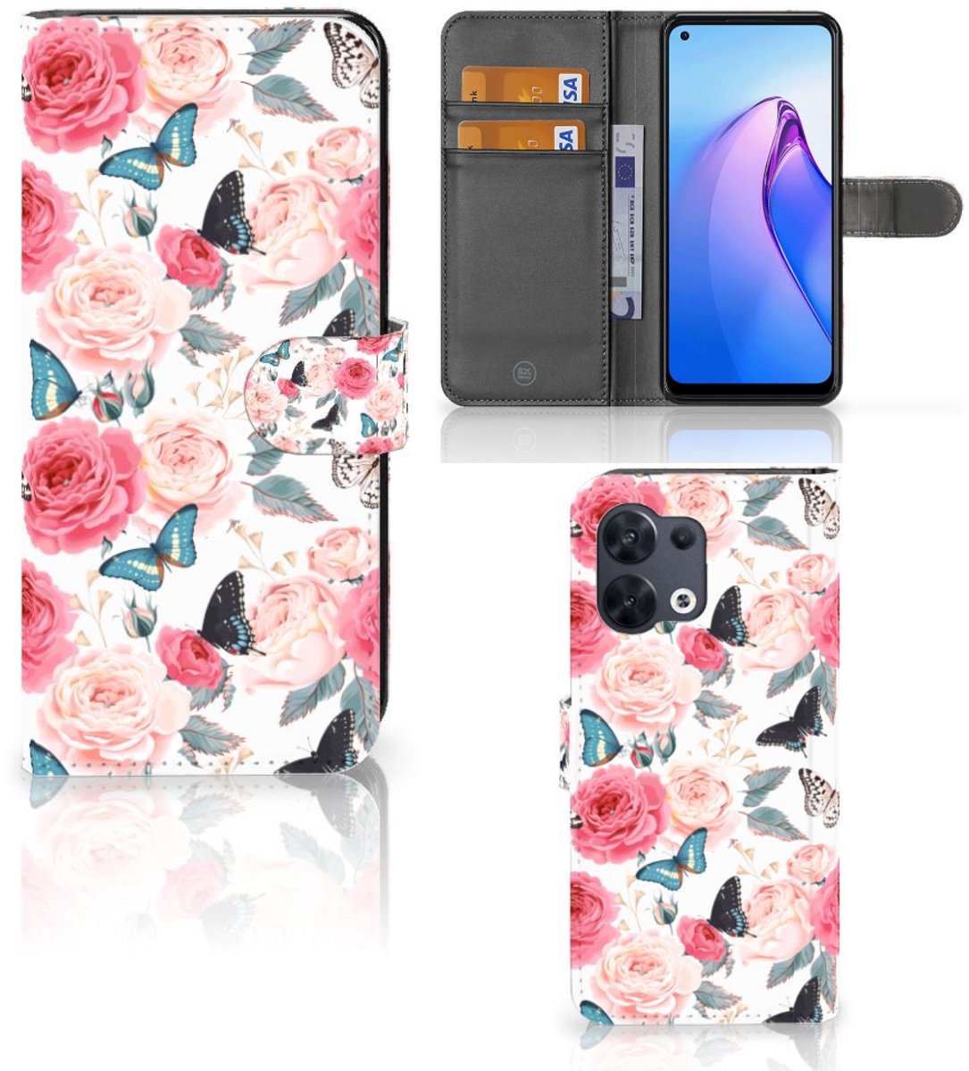 OPPO Reno8 Hoesje Butterfly Roses