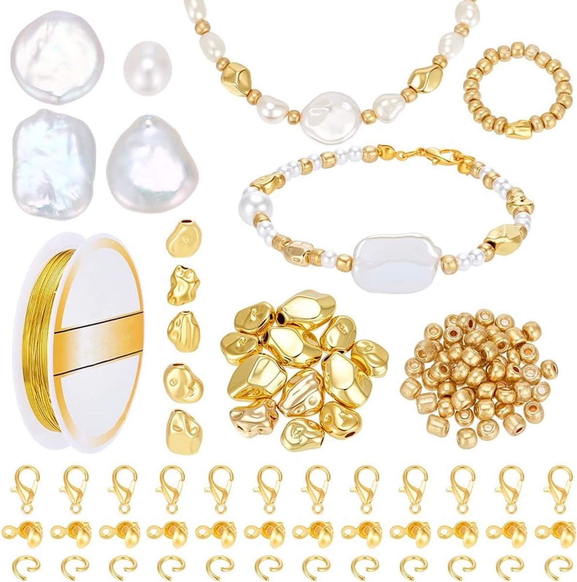 Kralenarmband Set voor DIY Creaties, Gouden Kralen, Sieraden Maken, Knutselaccessoires en Armbanden