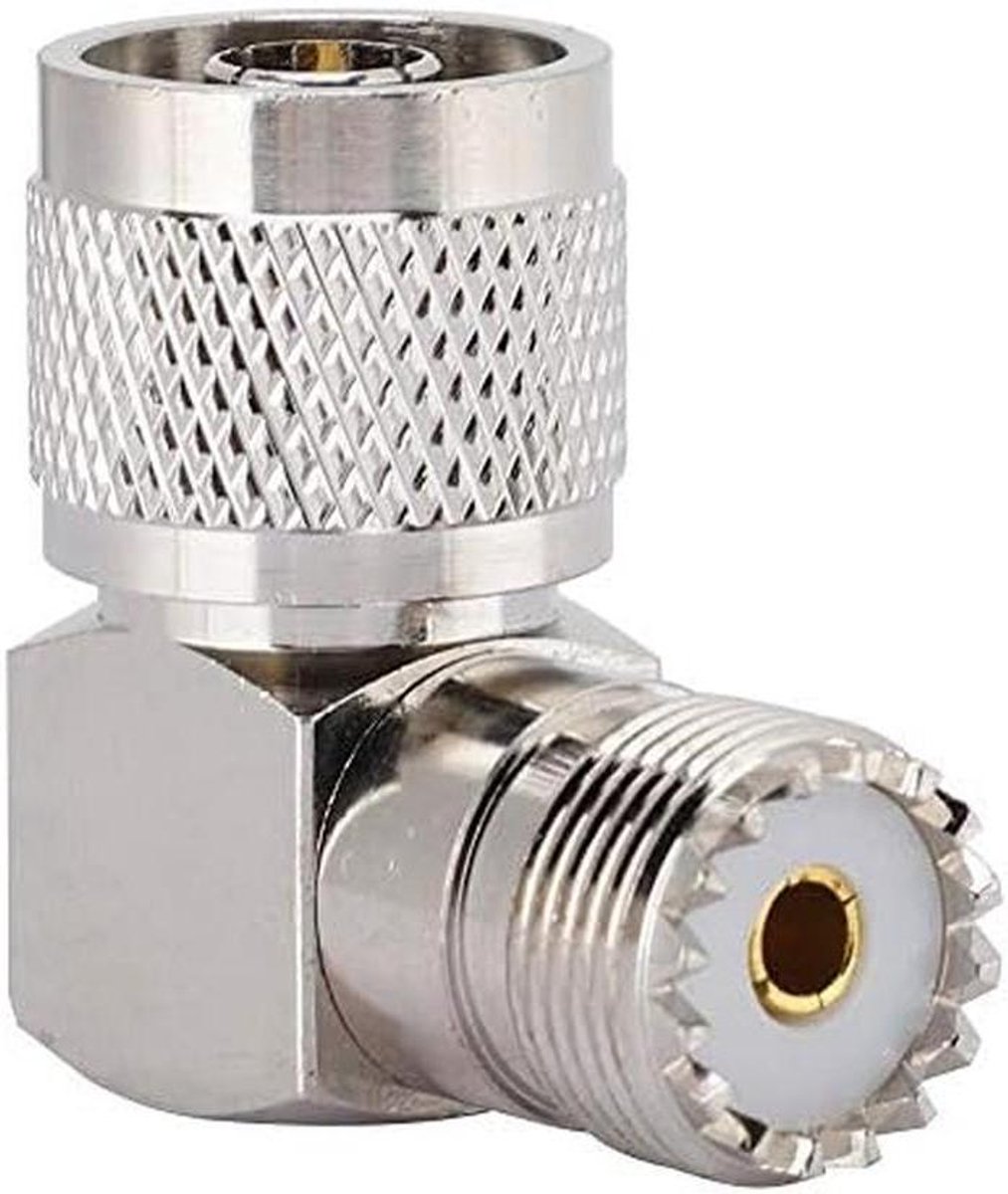 Adapter N-stekker op bus - Rechthoekige adapter - HF-toepassingen - 90 graden hoek - 15 x 10 x 2 cm