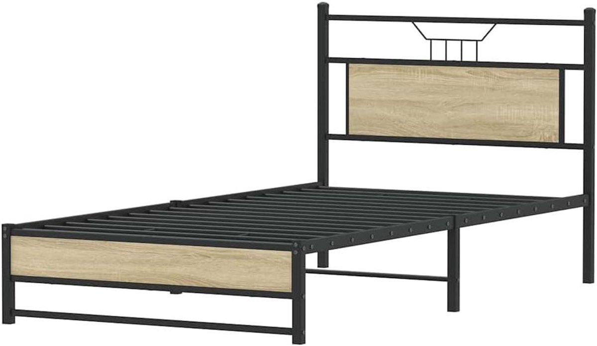 Bedframe - Ledikant Eenpersoons - Goede Nachtrust - Met Opbergruimte - 107x203cm - Sonoma Eiken