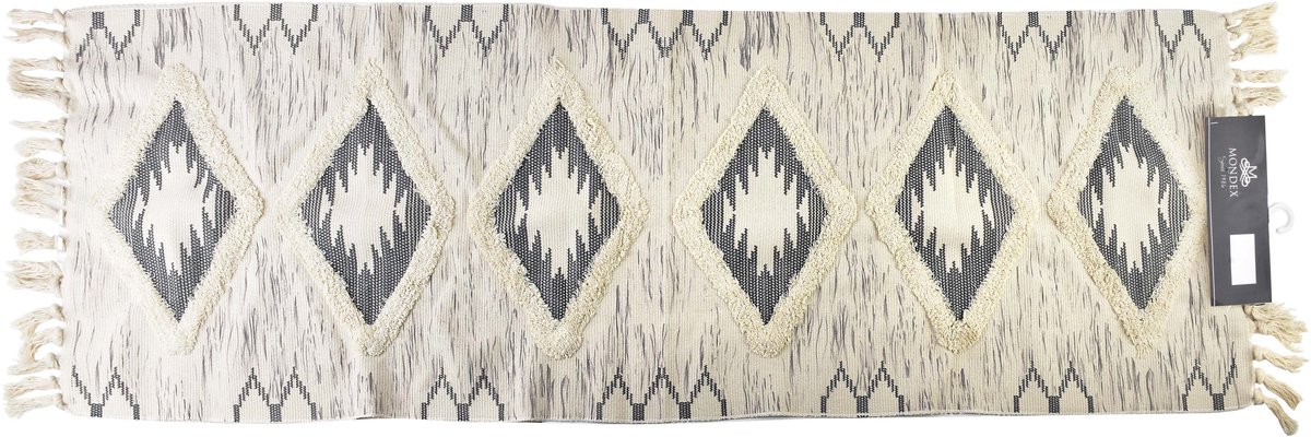 Mondex - Boho Vloerkleed - 60x180cm - Grijs-Beige - Polyester