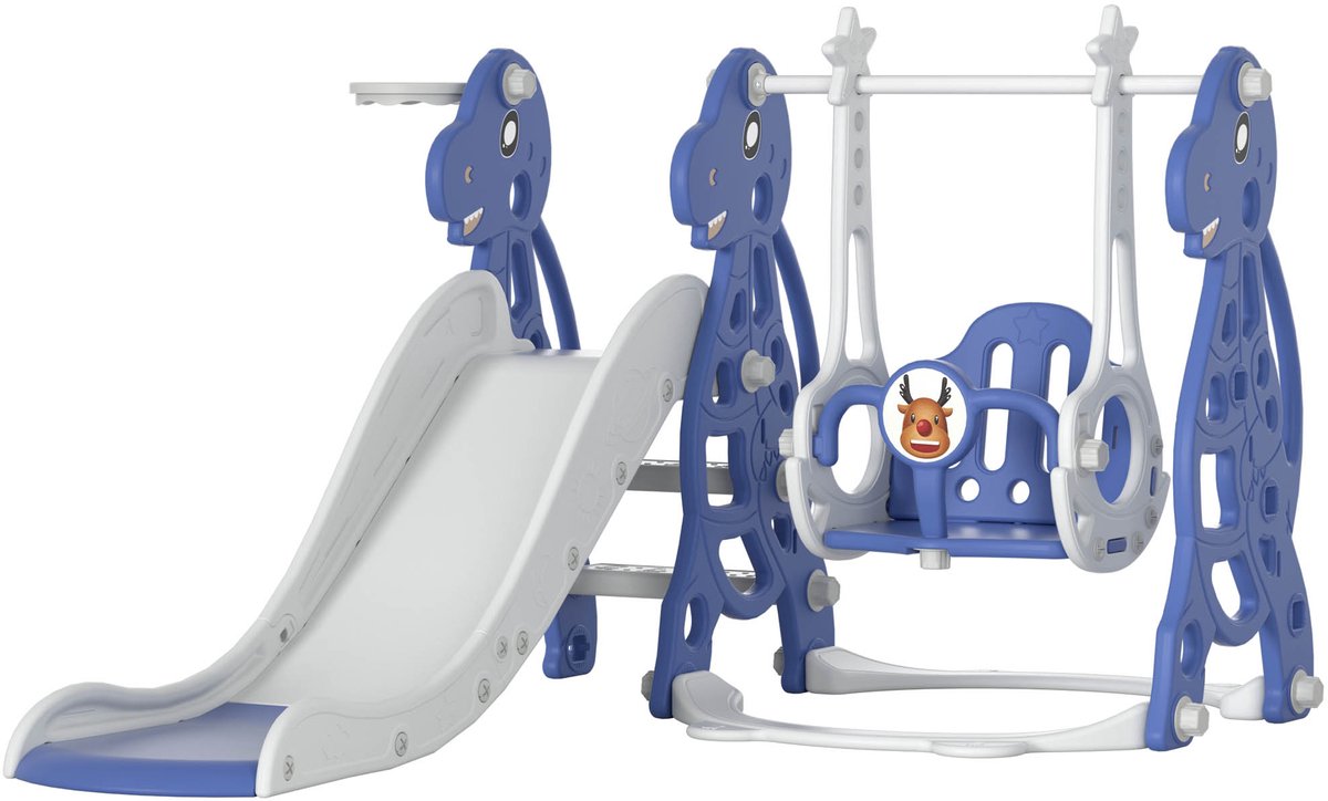 Kinderglijbaan, 4-In-1, Speeltoestel Met Basketbalring, Extra Lange Glijbaan, Schommel, Eenvoudig Op Te Zetten Babyglijbaan Voor Binnen En Buiten, Achtertuin (175 X 40 X 105 Cm)
