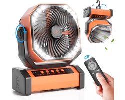 Camping Ventilator 20000mAh Met LED Lamp, Automatisch Oscillerende Bureauventilator Met Afstandsbediening & Haak, Oplaadbare Buiten Tentventilator Met Timer, 4 Snelheden USB Voor Kamperen