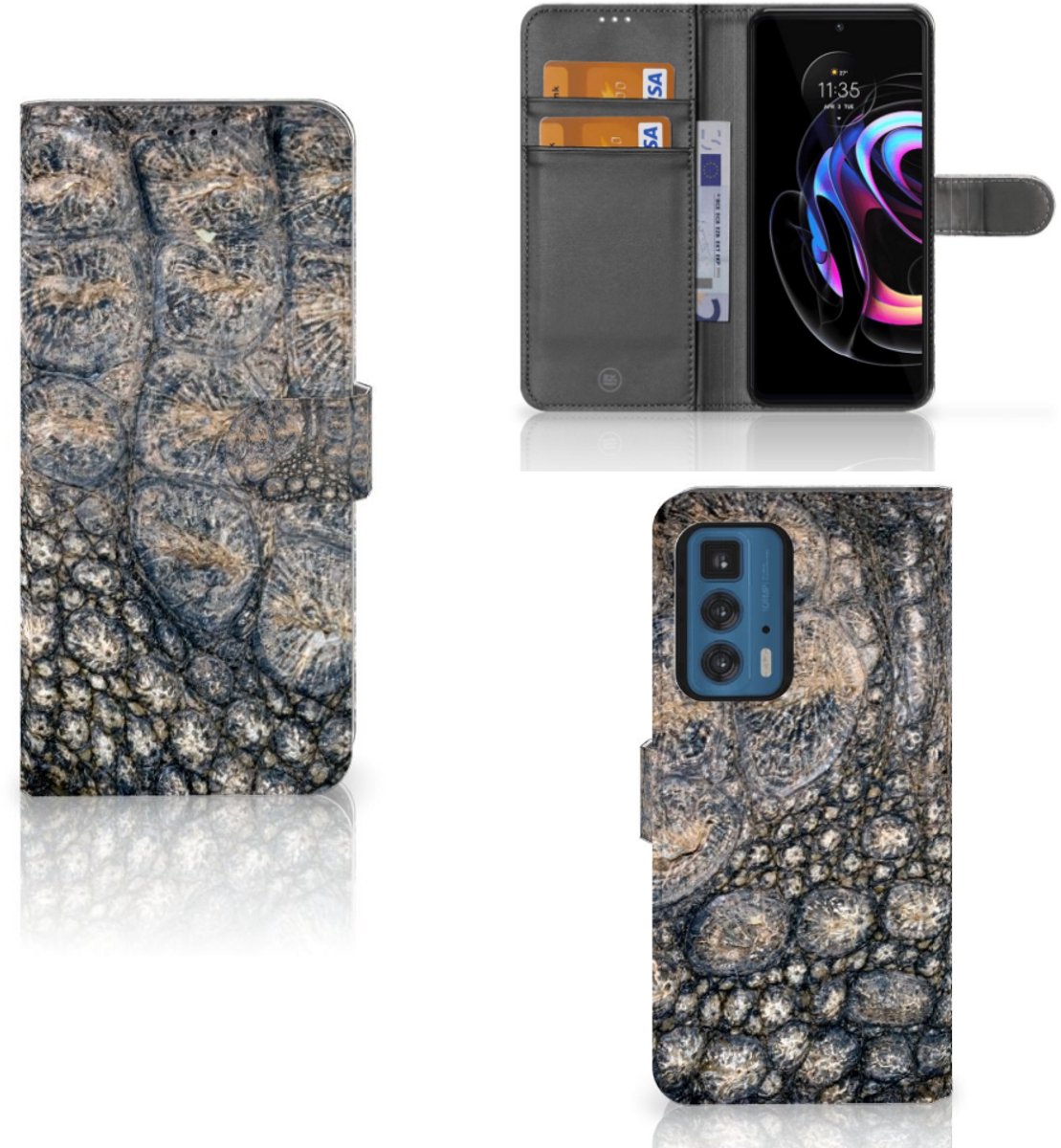 Motorola Edge 20 Pro Telefoonhoesje met Pasjes Krokodillenprint