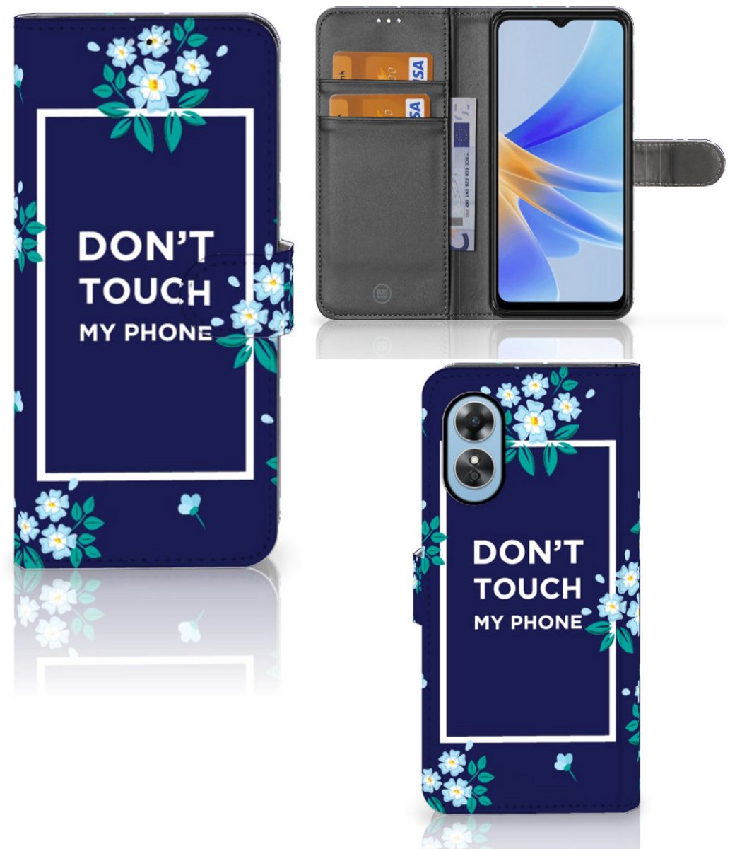 Boekhoesje voor OPPO A17 Portemonnee Hoesje Flowers Blue DTMP
