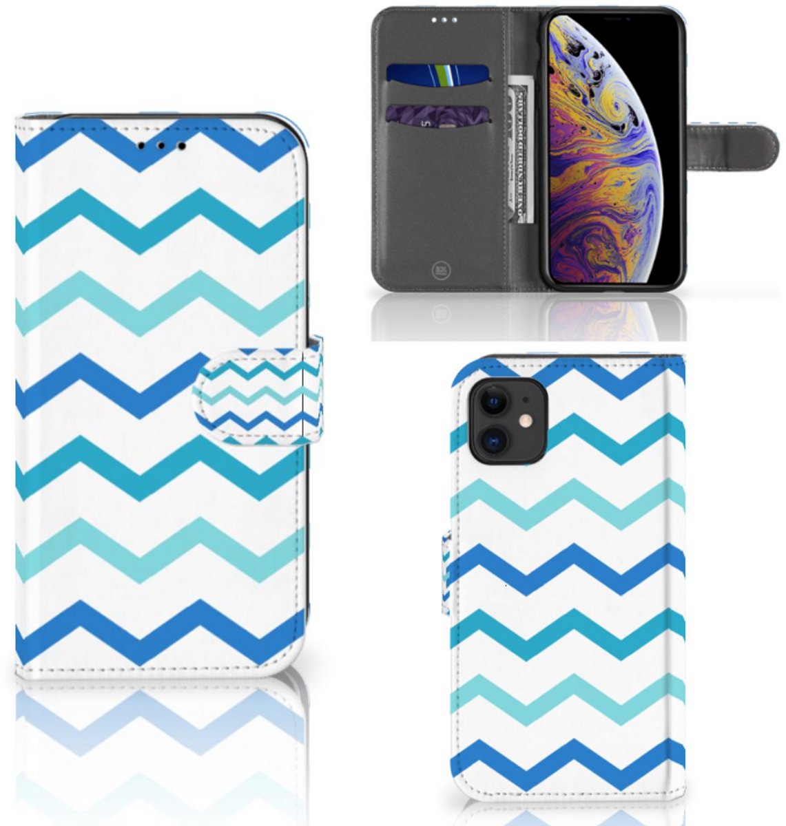 Apple iPhone 11 Telefoon Hoesje Zigzag Blauw