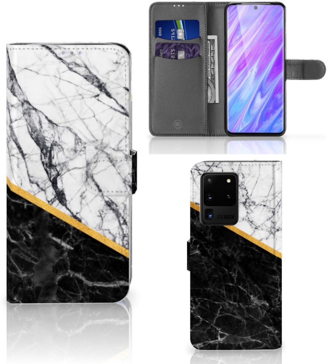 Samsung Galaxy S20 Ultra Bookcase Marmer Wit Zwart - Origineel Cadeau Man