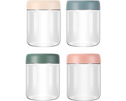 4 stuks Overnight havermoutpotten, 500 ml inmaakpotten met schroefdeksel, prep-potten voor zelfgemaakte jam, chutney, yoghurt, pudding, inserts, babyvoeding, als Mason Jar Meal Prep dozen