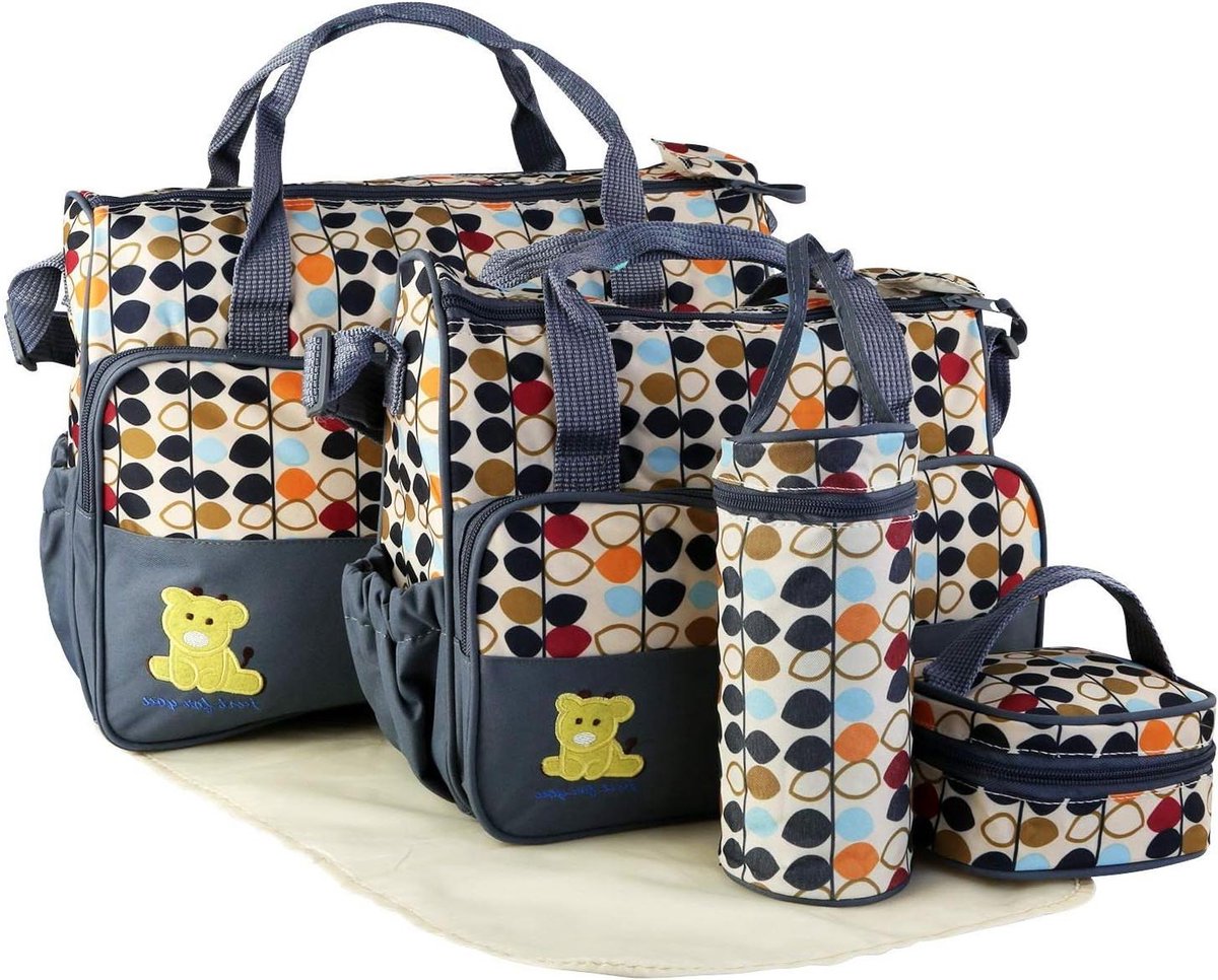 Luiertas Set - Babytas Mama Tas - Baby Verzorgen Onderweg - 5 Delige Set Inclusief Mat - 40 cm Breed