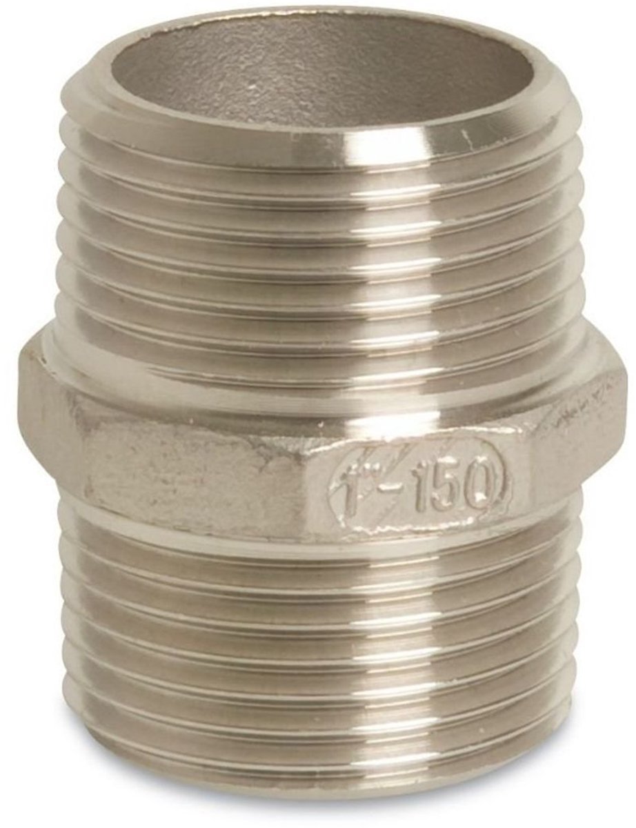 RVS Dubbelnippel 3/8", Draadfitting RVS, V4A