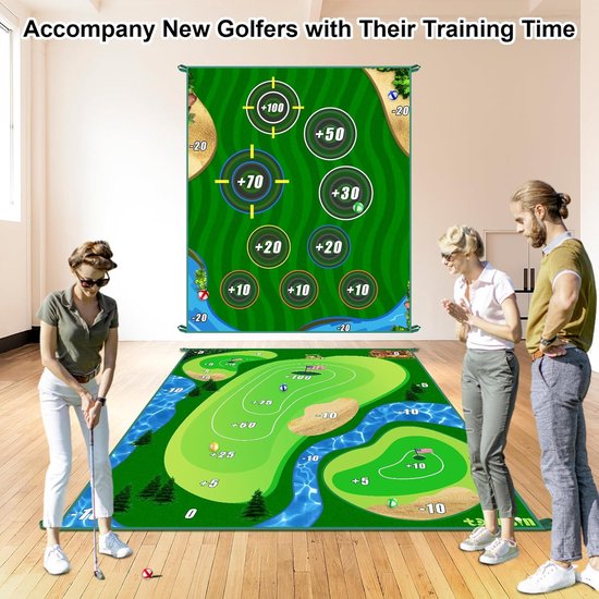 Golf Chipping Spelmat - Golf Trainingsmat Oefenmat - Golfvaardigheden Verbeteren - Dubbelzijdig Score Spel - 178 x 152 cm - Groen van GOLF — afbeelding 3
