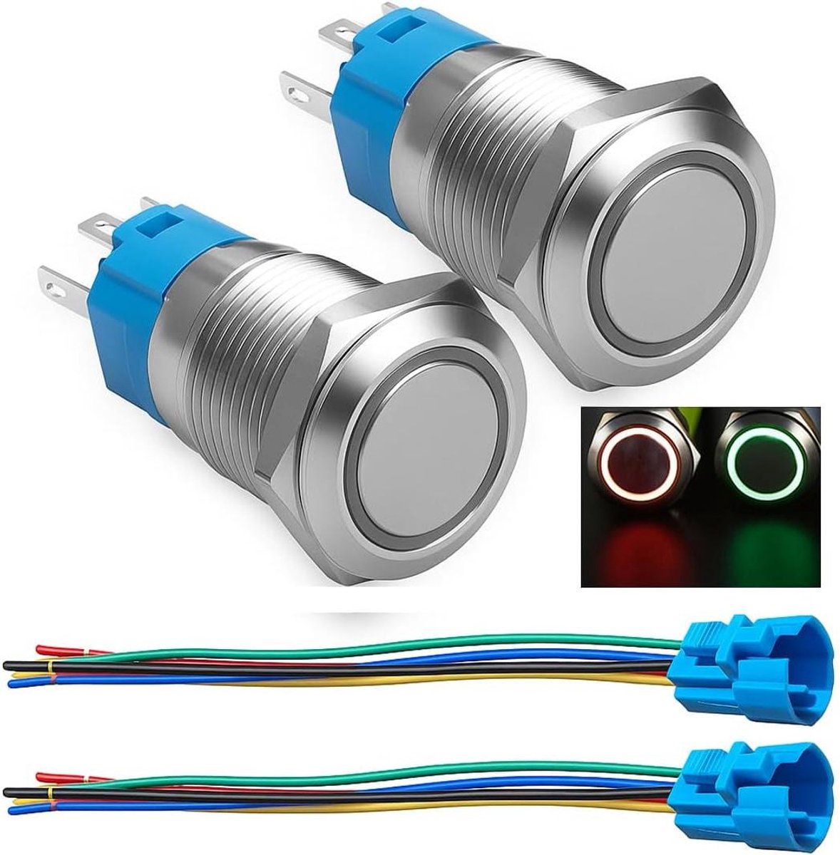 Drukknop met LED - Momentary Schakelaar - Apparaten Bediening - Dubbele Kleur LED - 16mm - Metaal