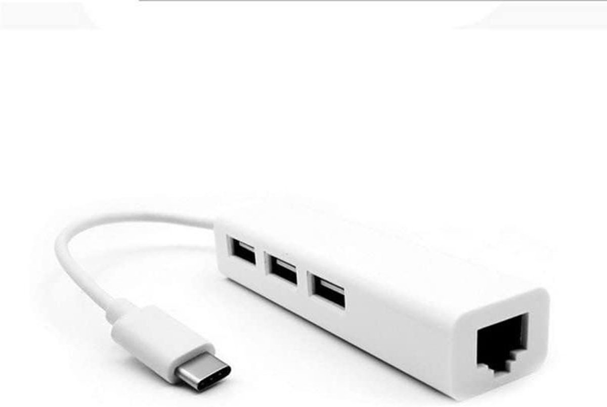 USB C Hub - Netwerk Adapter - Internet Aansluiten - Drie USB Poorten - 100 Mbps - Grijs