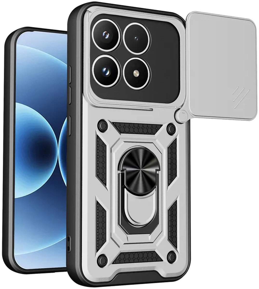 MobyDefend Hoesje - Geschikt voor Xiaomi 17 - Pantsercase Met Draaibare Ring - Zilvergrijs