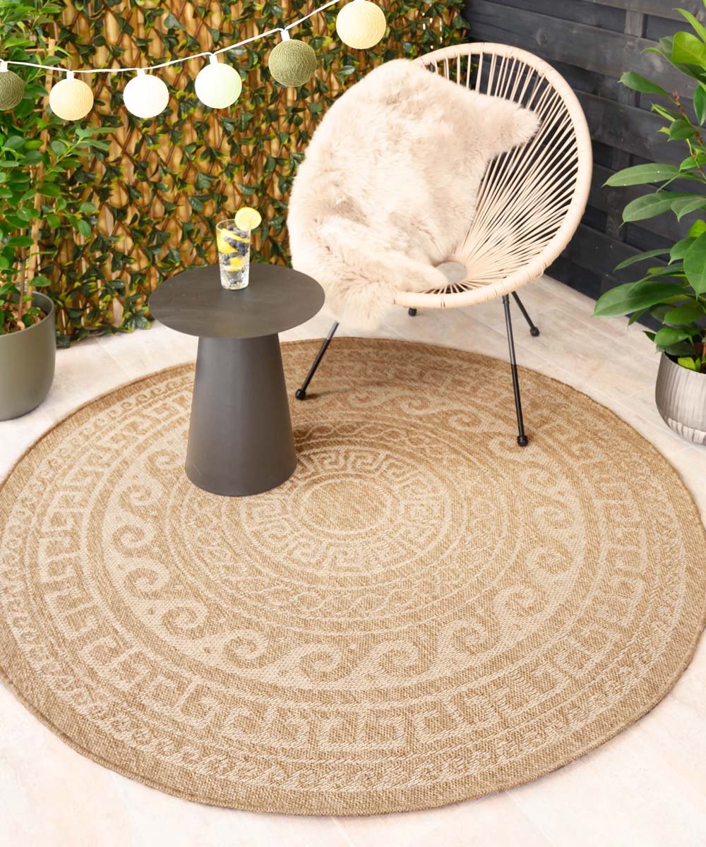 Jute buitenkleed rond - Sunset Shores beige/wit 120