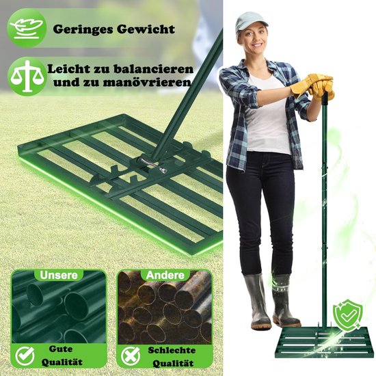 Gazonhark - Nivelleerhark Tuinhark - Gazon Egaliseren - Verstelbare Lengte - 25 x 50 cm - Groen van Merkloos	 — afbeelding 2