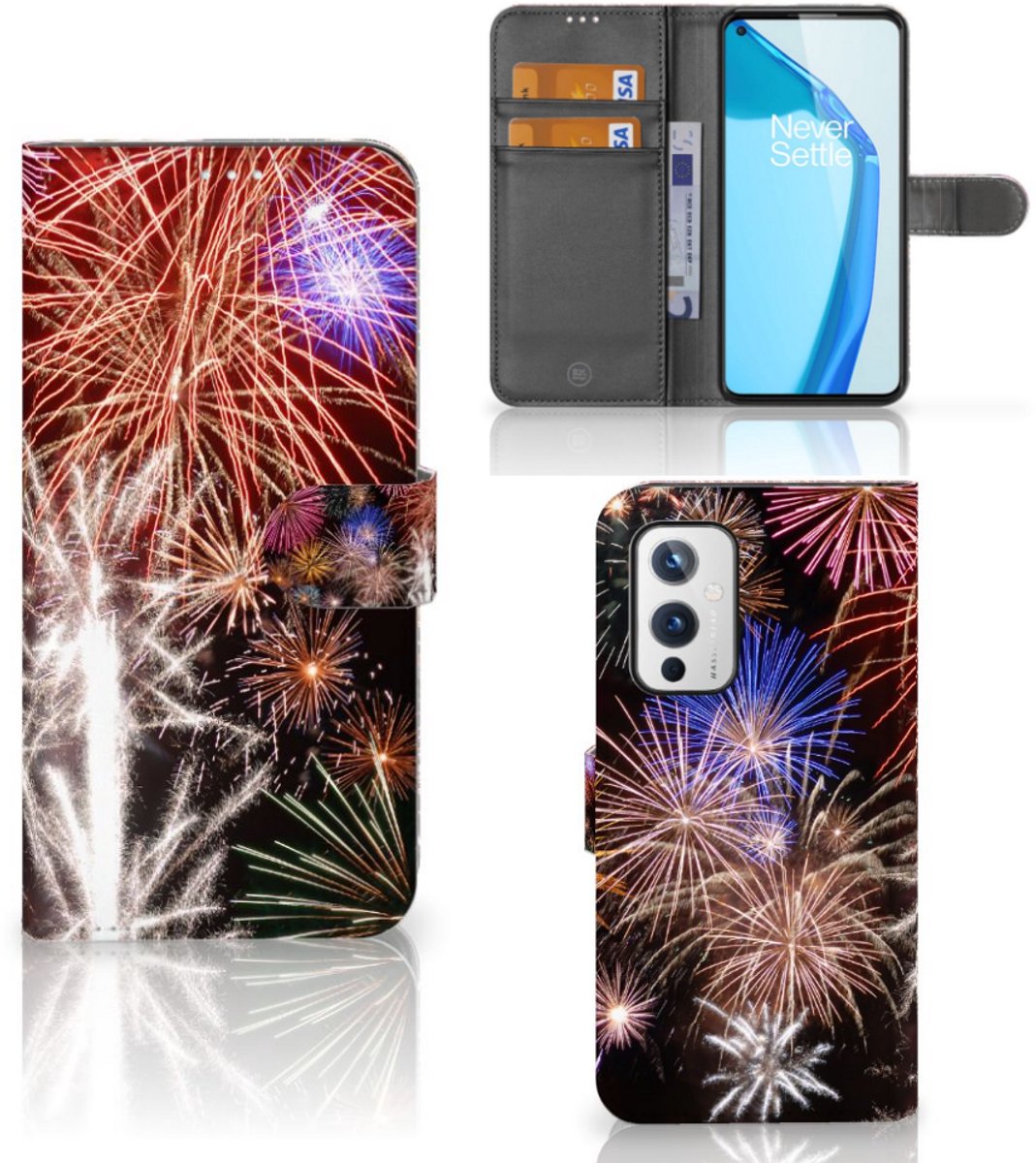 OnePlus 9 Wallet Case met Pasjes Vuurwerk