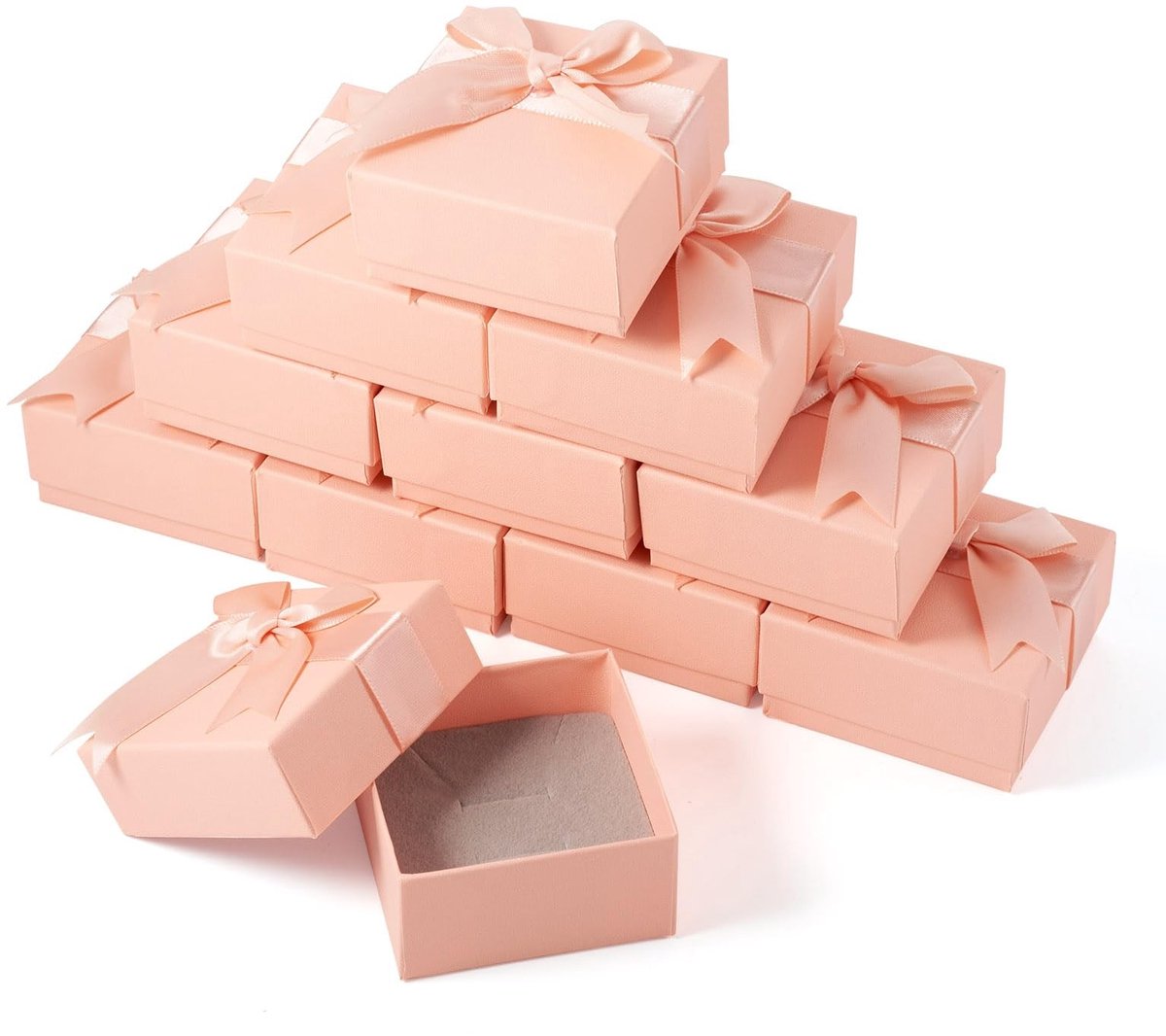 Cosensi - Papieren Sieraden Geschenkdozen - Set van 12 - Perfect voor Sieraden - Roze - Juwelen Verpakking - Voor Ringen en Oorbellen - 7x7x3.5cm