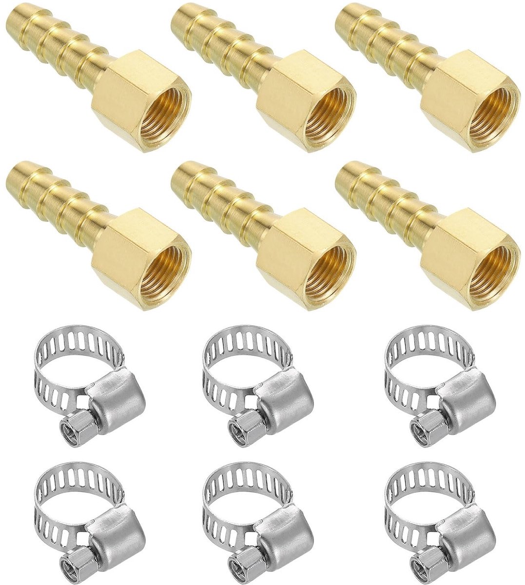 Cosensi - Brass Fittings - 6 Stuks - Duurzaam en Corrosiebestendig - Goud - Slangenadapter - Geschikt voor Water, Brandstof en Lucht