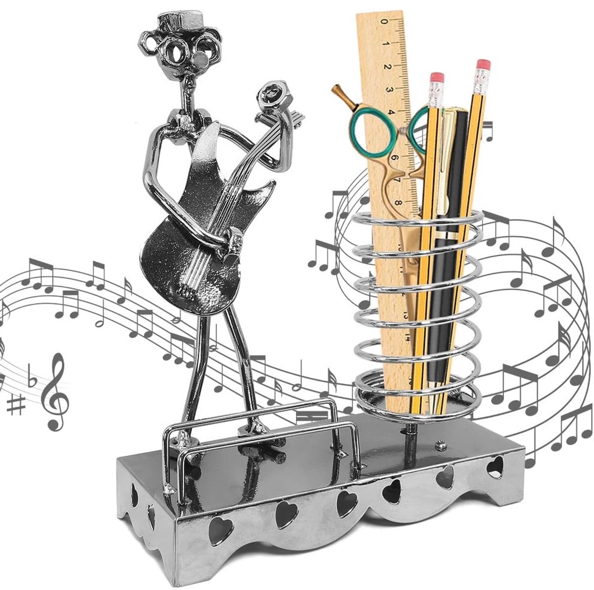 Cosensi - 3 in 1 Iron Art Guitar Pen Container - Muziek Thema - Uniek Desk Stand - Geschilderd - Pencil Holder - Creatief en Functioneel - Perfect ...