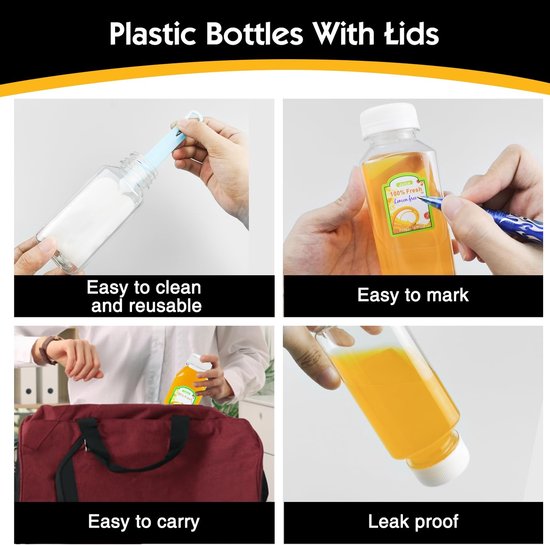 Cosensi - 15 Pcs Juice Bottles - Herbruikbare Plastic Flessen - Met Lids en Accessoires - 250ml - Voor Dranken en Sappen - Ideaal voor Mini Fridge — afbeelding 3