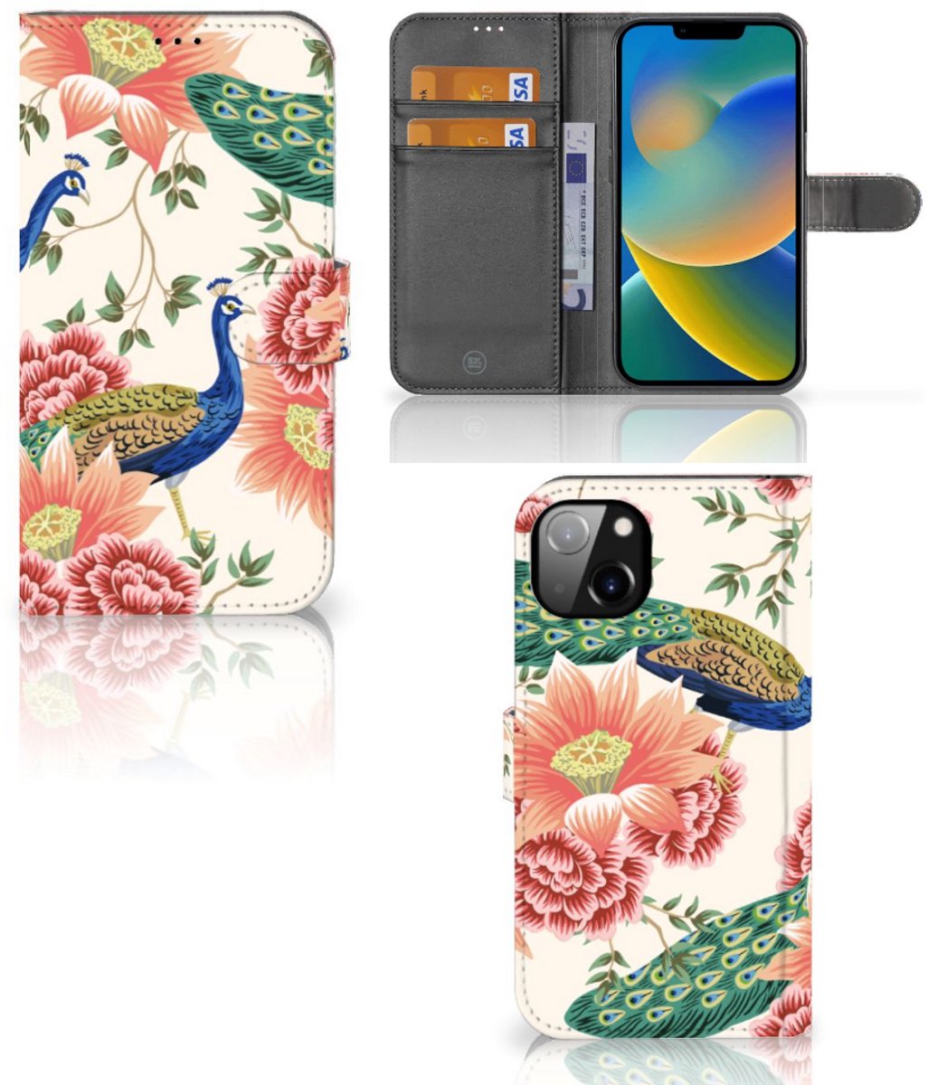 Telefoonhoesje met Pasjes voor iPhone 14 Plus Pink Peacock