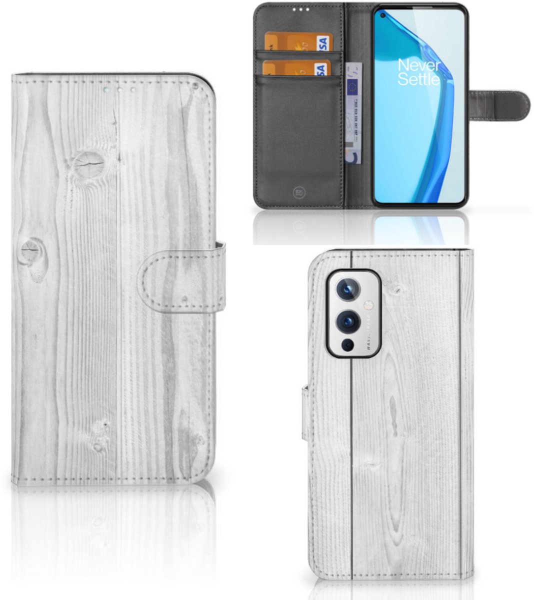 Boekhoesje voor OnePlus 9 Book Style Case White Wood
