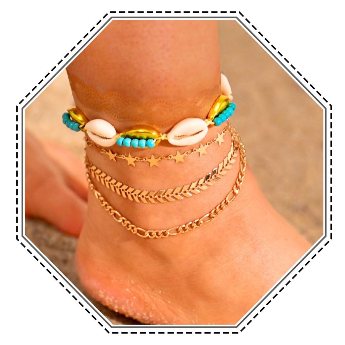 Cosensi - Boho Anklets - Turquoise - Elegante Schelpenband - Verstelbare Enkelband - Perfect voor Strand - Trendy Accessoire voor Vrouwen en Meisjes