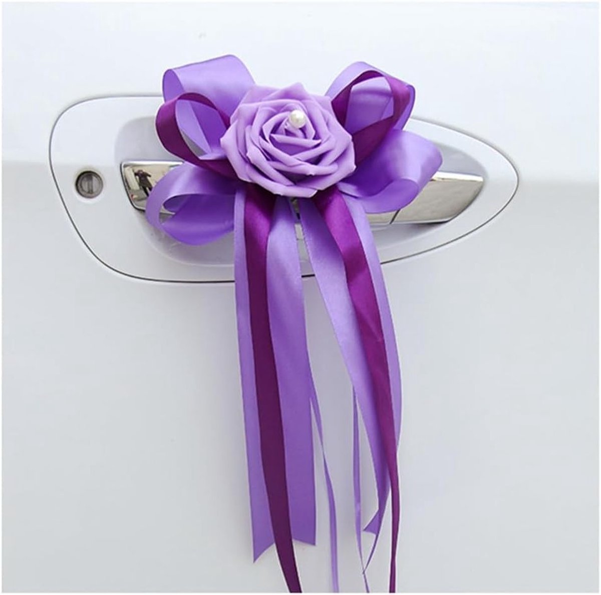 20 Stuks Bruiloft Auto Decoratie Strik met Nepp bloemen voor Deurhandgrepen en Spiegels, Handgemaakte Satijnen Bogen voor Bruiloft en Feestdecoratie