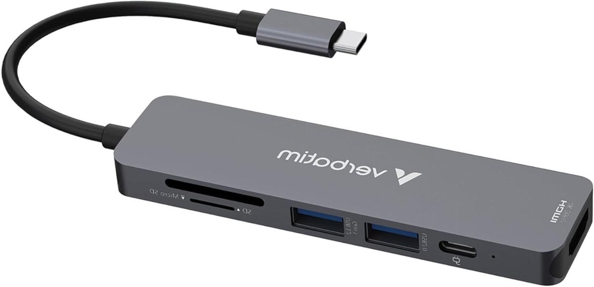 USB-C Hub - Adapter Dock - Productiviteit Vergroten - Zes Poorten - 6 Poorten - Grijs