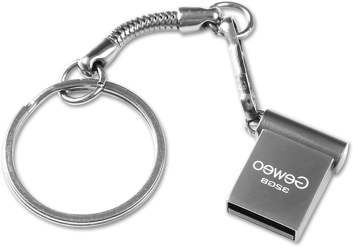 USB-stick 32GB, metalen geheugenstick USB 2.0 USB-stick 32GB USB-flashdrive met sleutelhanger USB 2.0 stick datastick voor PC/laptop/auto-audio/smart TV. (Grijs)