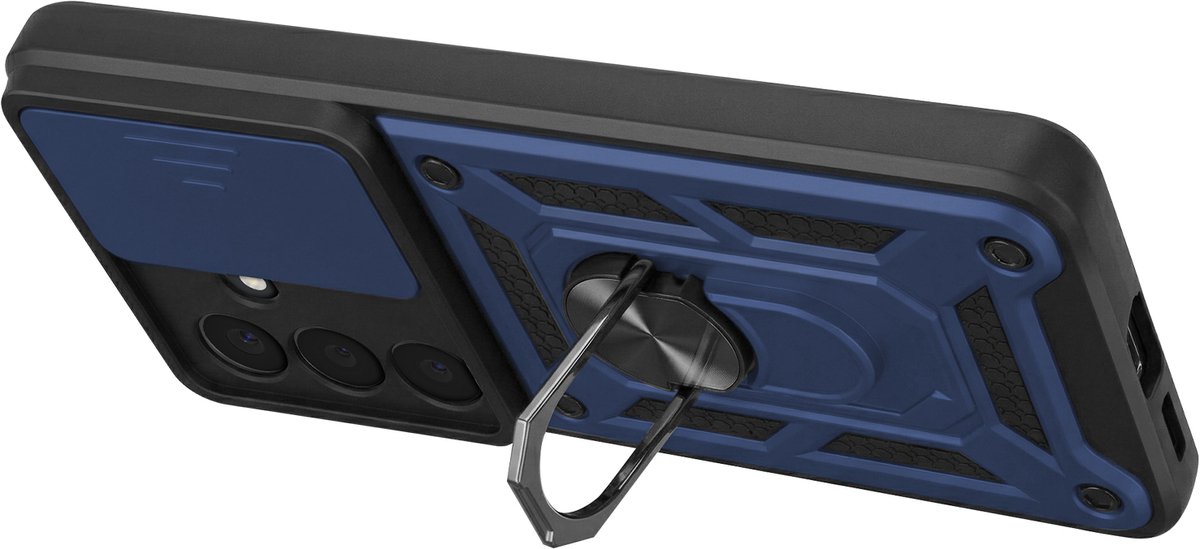 Mayaxess, Ringhoesje Geschikt voor Samsung Galaxy S26 met Schuifbare Camerabescherming Schokbestendig, Nachtblauw