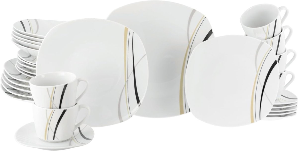 REN® Serviesset 30 Delig - 6 Persoons - Compleet Servies - Wit- 36cm x 34cm x 30cm
