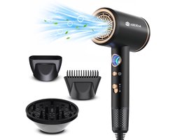 Abdem® Professionele Föhn met Diffuser & Opzetstukken Zwart/Goud - 2000W - Ionische Technologie – 3 Warmtestanden & 3 Snelheden – Sneldrogend & Anti-Pluis